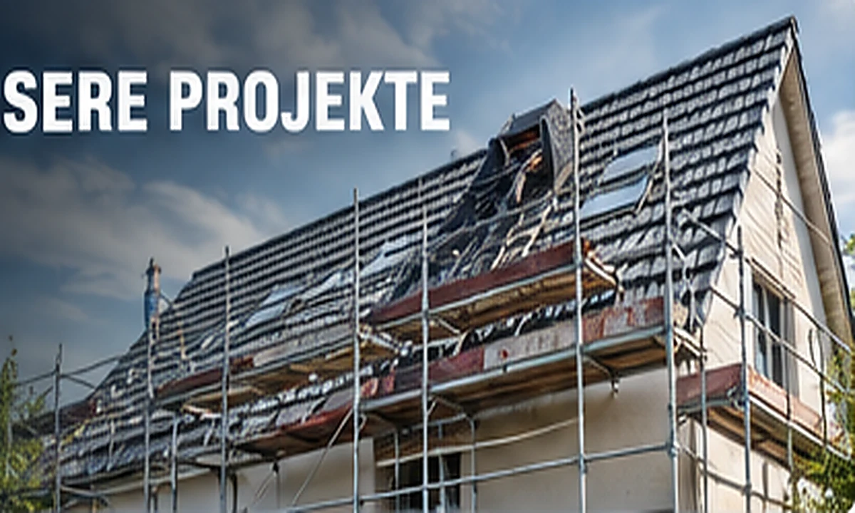 Eingerüstetes Wohnhaus während einer Dachsanierung