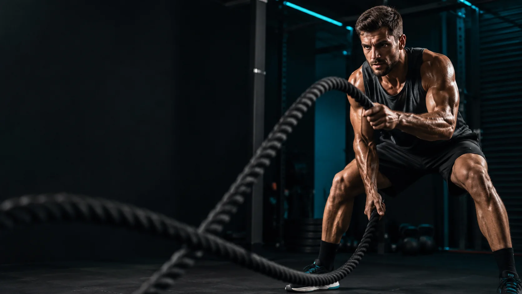 Athlet beim Battle-Rope-Training